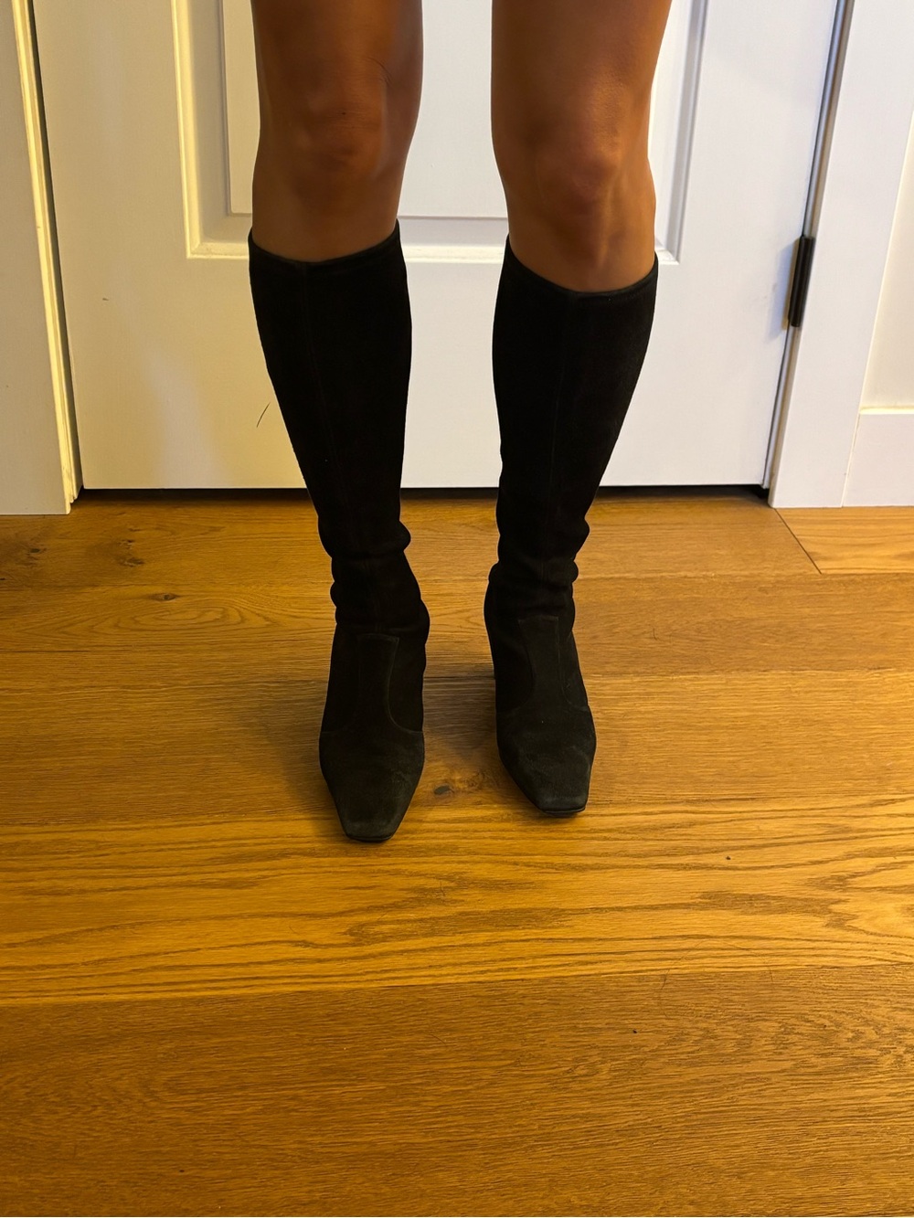 Stuart Weitzman Black Knee-High Suede Pointed-Toe Boots